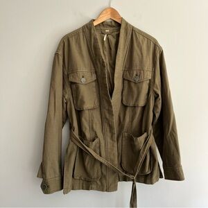 Free People Olive Green Utility Lined Belted Jacket Small